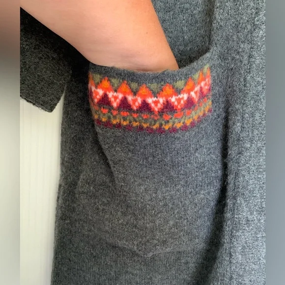 Old Navy Cardigan Open Front Dark Gray with Aztec Trim Detail Pockets Medium - Picture 4 of 13